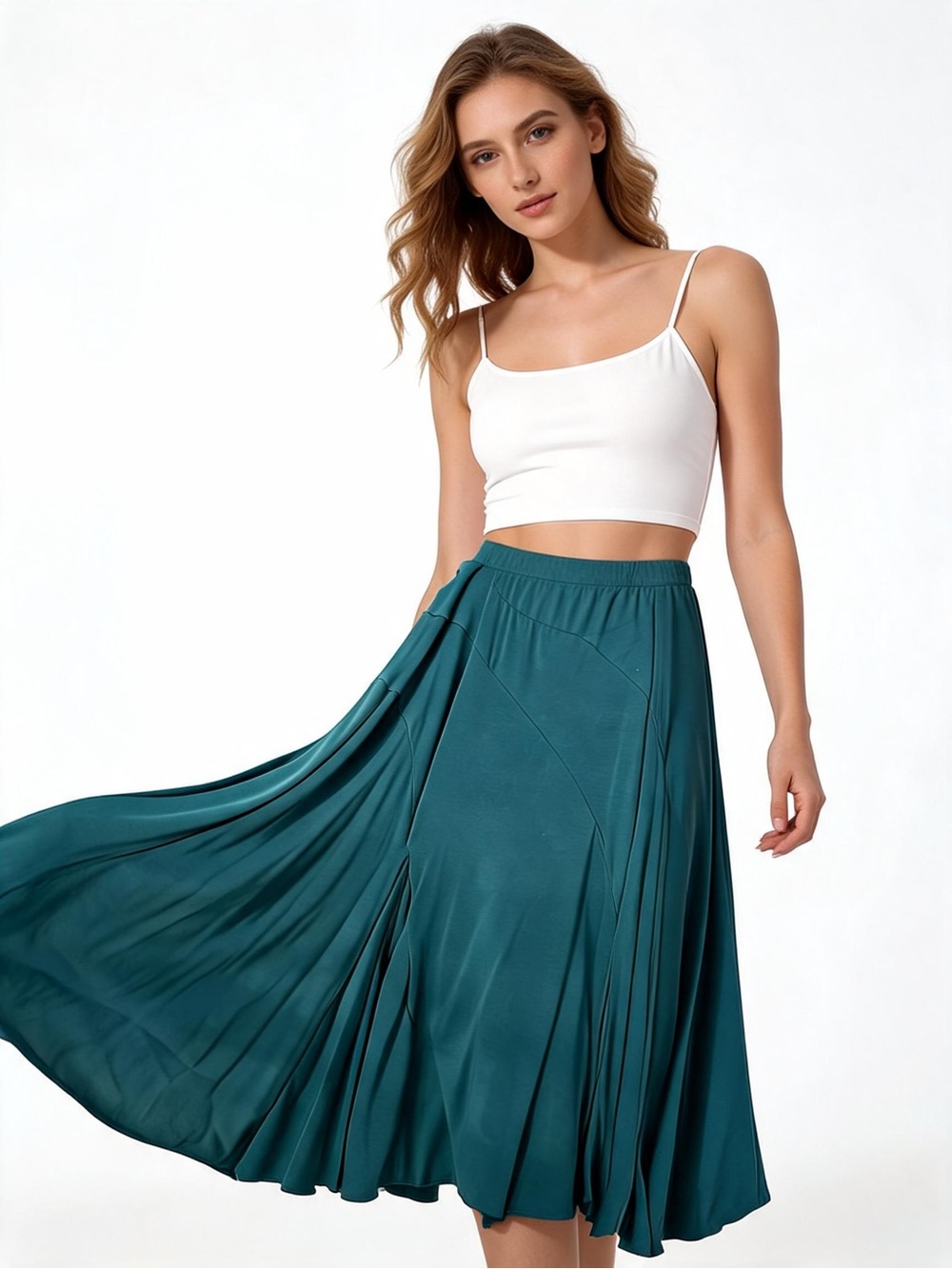 Free People Teal Midi Skirt